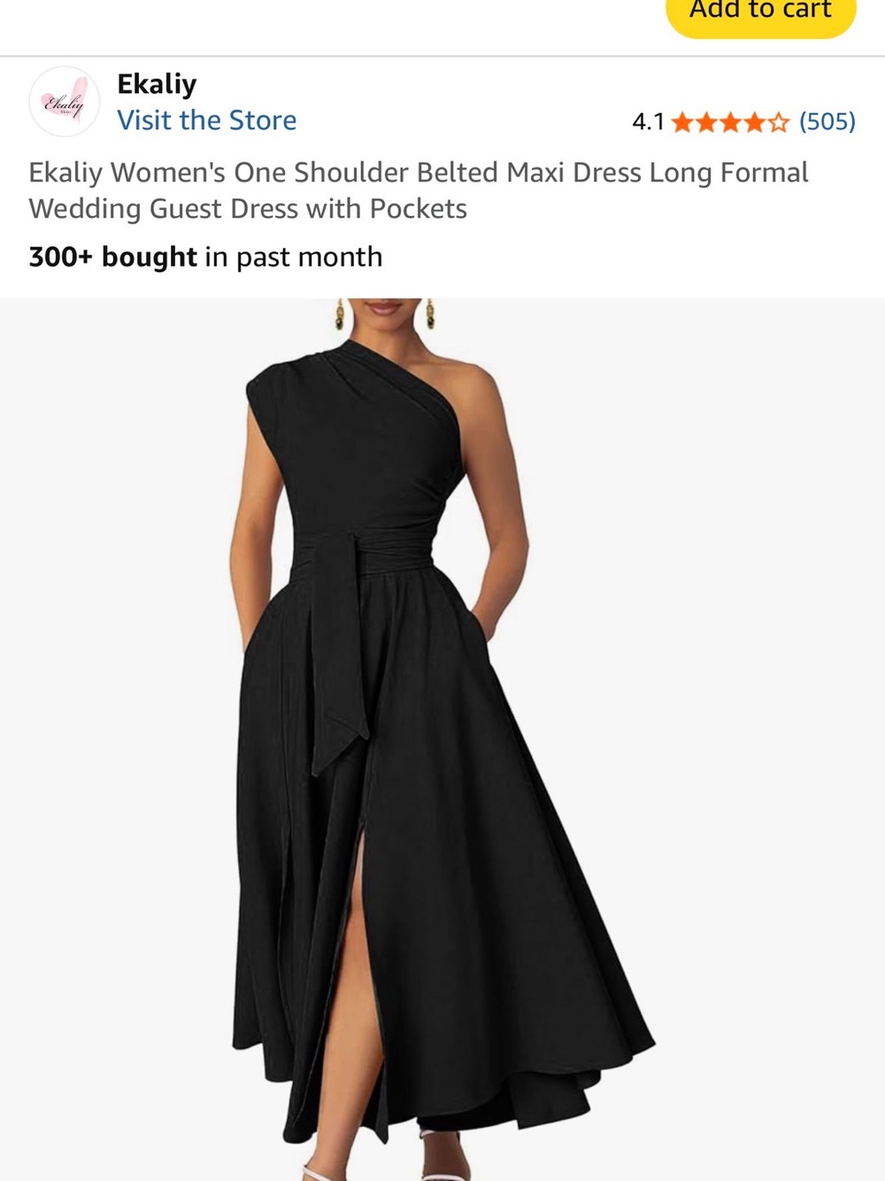 Kali One-Shoulder Black Belted Maxi Dress with Side Slit